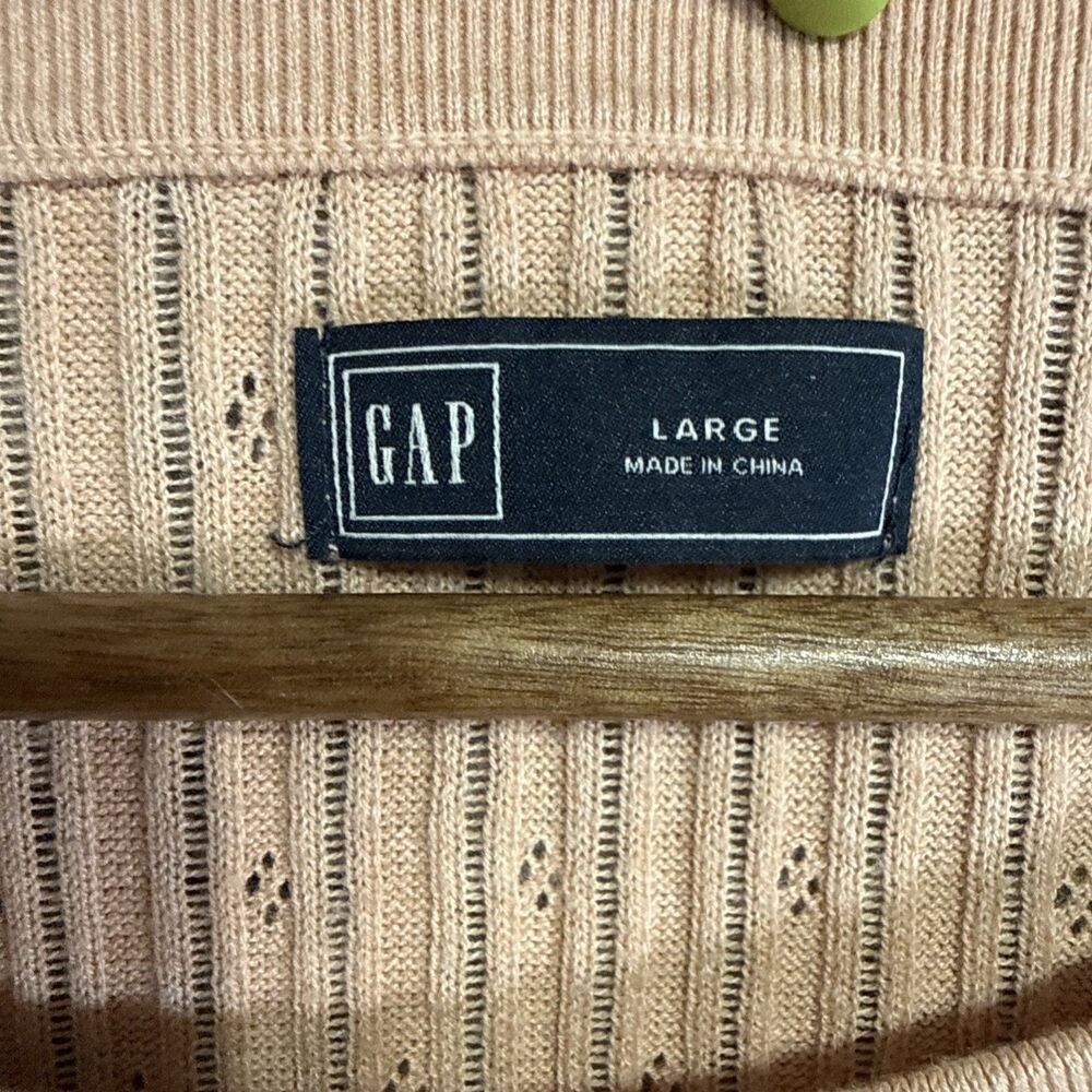 Gap Women’s Short Sleeve Pointelle Knit Sweater Ribbed Large Pastel Peach Pink - Picture 7 of 11